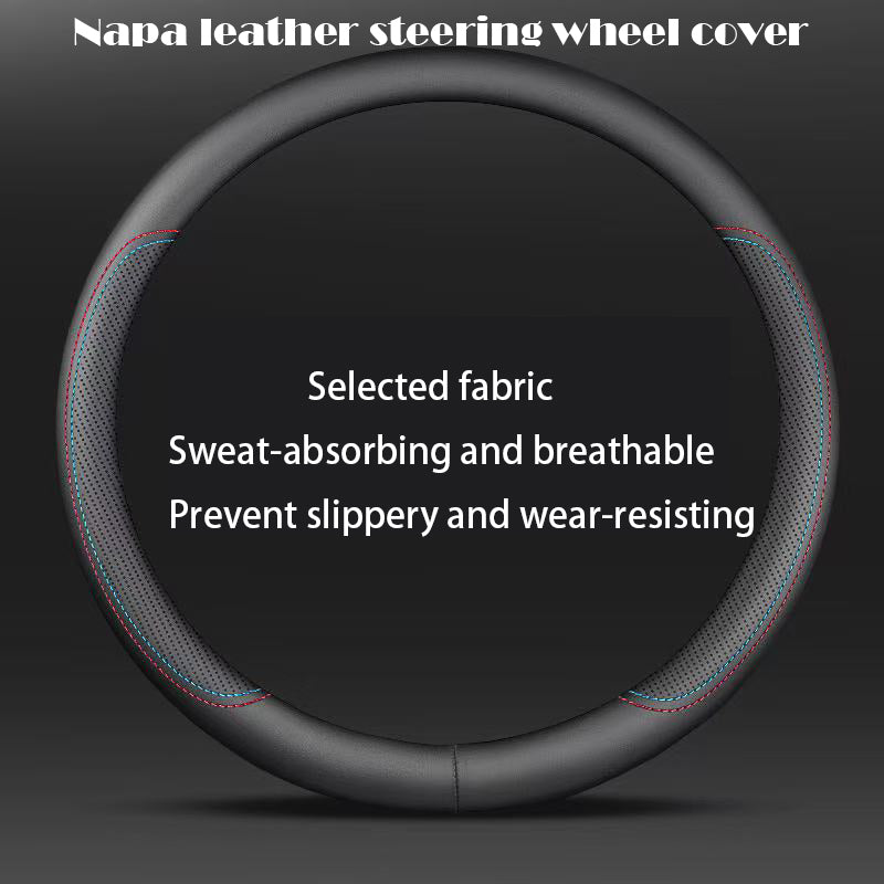 Napa leather steering wheel cover fit for mostly vehicle 14.5''to 15''(37cm to 38 cm