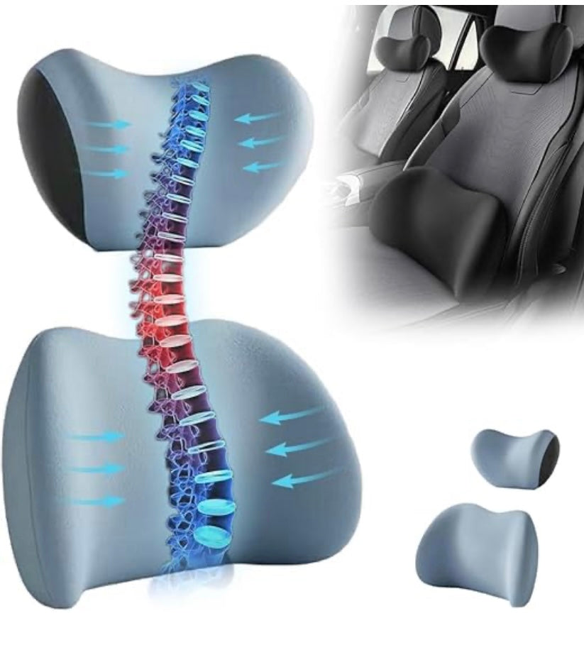 Car Headrest&Lumbar Support Cushion,Ergonomic Car Seat Headrest,Memory Foam Car Seat Headrest and Lumbar Support Cushion for Neck and Back Pain Relief (Black)