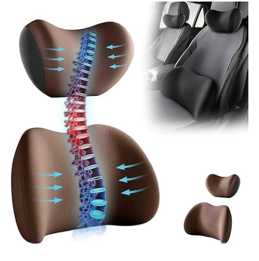 Car Headrest&Lumbar Support Cushion,Ergonomic Car Seat Headrest,Memory Foam Car Seat Headrest and Lumbar Support Cushion for Neck and Back Pain Relief (Black)