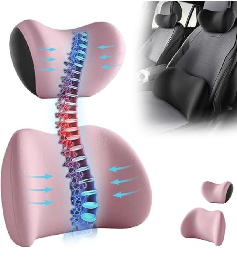 Car Headrest&Lumbar Support Cushion,Ergonomic Car Seat Headrest,Memory Foam Car Seat Headrest and Lumbar Support Cushion for Neck and Back Pain Relief (Black)